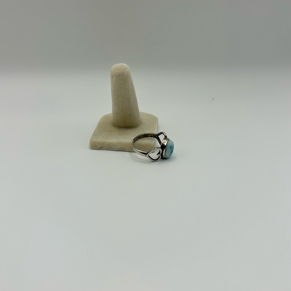 925 Silver Light Blue Larimar Ring Size 7 Side Hearts - Picture 9 of 12